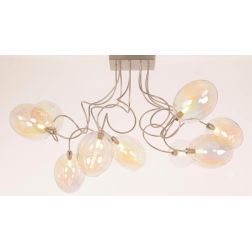 GINA UVA PLAFONIERA 9 LUCI CON BRACCI FLESSIBILI CROMO O NICHEL CON SFERE IN VETRO IRIDESCENTE LAMPADINE ATTACCO G9