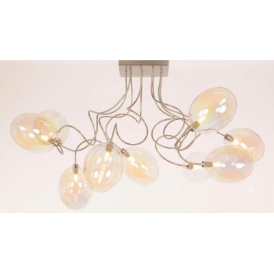 GINA UVA PLAFONIERA 9 LUCI CON BRACCI FLESSIBILI CROMO O NICHEL CON SFERE IN VETRO IRIDESCENTE LAMPADINE ATTACCO G9