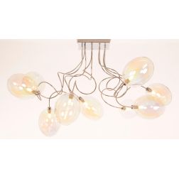 GINA UVA PLAFONIERA 9 LUCI CON BRACCI FLESSIBILI CROMO O NICHEL CON SFERE IN VETRO IRIDESCENTE LAMPADINE ATTACCO G9 2