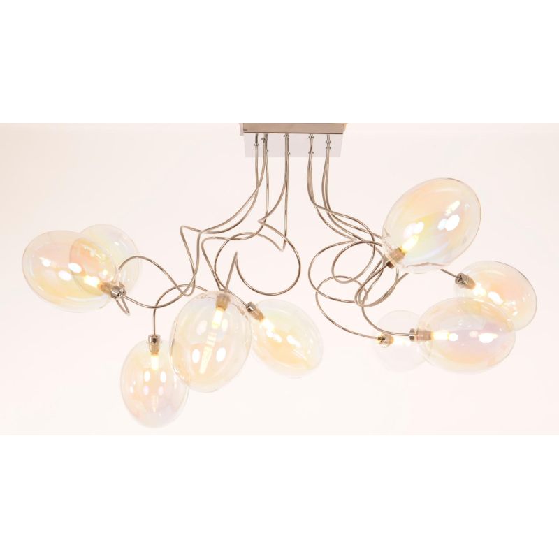 GINA UVA PLAFONIERA 9 LUCI CON BRACCI FLESSIBILI CROMO O NICHEL CON SFERE IN VETRO IRIDESCENTE LAMPADINE ATTACCO G9