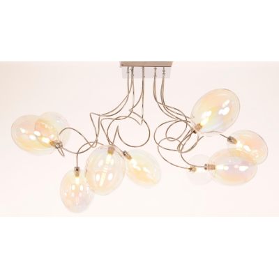 GINA UVA PLAFONIERA 9 LUCI CON BRACCI FLESSIBILI CROMO O NICHEL CON SFERE IN VETRO IRIDESCENTE LAMPADINE ATTACCO G9