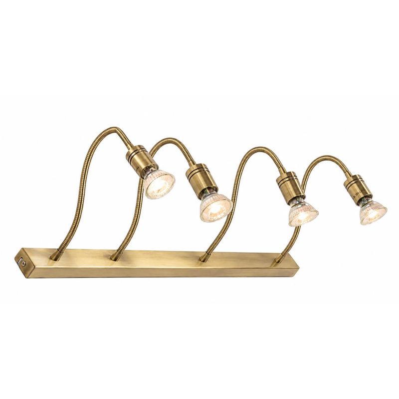 FRIDA LAMPADA DA PARETE 4 LUCI IN METALLO BRUNITO CON BRACCI FLESSIBILI E LAMPADINE GU10 LED 5,5W INCLUSE