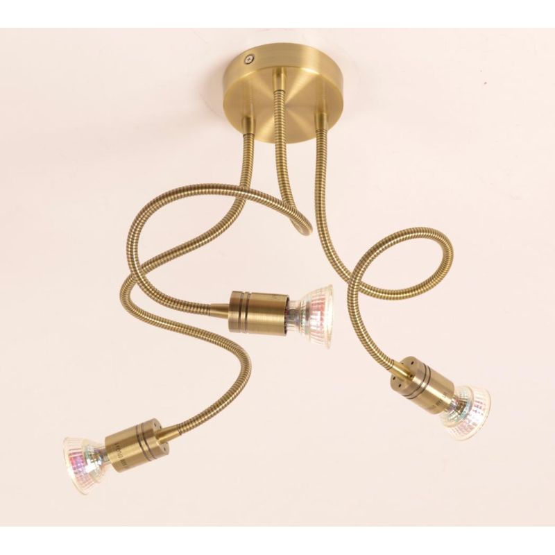 FRIDA PLAFONIERA 3 LUCI IN METALLO BRUNITO CON BRACCI FLESSIBILI E LAMPADINE GU10 LED 5,5W INCLUSE
