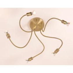 FRIDA PLAFONIERA 5 LUCI IN METALLO BRUNITO CON BRACCI FLESSIBILI E LAMPADINE GU10 LED 5,5W INCLUSE