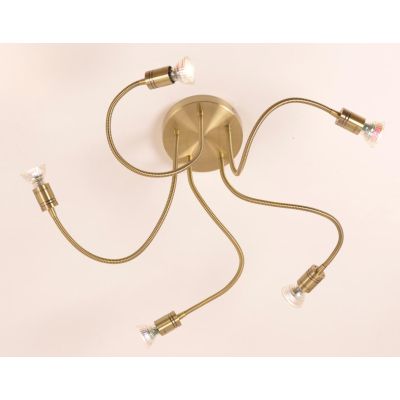 FRIDA PLAFONIERA 5 LUCI IN METALLO BRUNITO CON BRACCI FLESSIBILI E LAMPADINE GU10 LED 5,5W INCLUSE