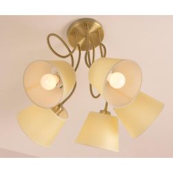 FRIDA SOFT PLAFONIERA 5 LUCI PARALUMI IN PERGAMENA, BRACCI FLESSIBILI IN METALLO BRUNITO LAMPADINE ATTACCO E27 2