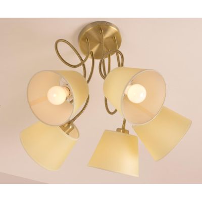 FRIDA SOFT PLAFONIERA 5 LUCI PARALUMI IN PERGAMENA, BRACCI FLESSIBILI IN METALLO BRUNITO LAMPADINE ATTACCO E27
