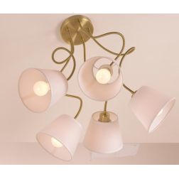 FRIDA SOFT PLAFONIERA 5 LUCI PARALUMI IN PERGAMENA, BRACCI FLESSIBILI IN METALLO BRUNITO LAMPADINE ATTACCO E27