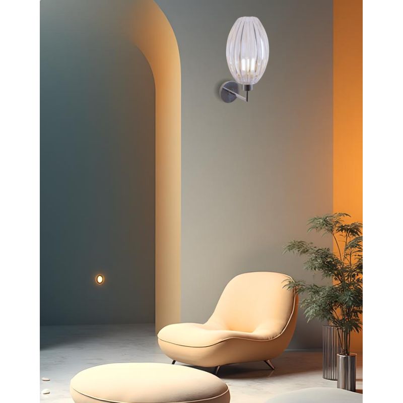 SCINTILLA LAMPADA DA PARETE OVALE CROMO DIFFUSORE IN ACRILICO TRASPARENTE MODERNA LAMPADINA ATTACCO E27
