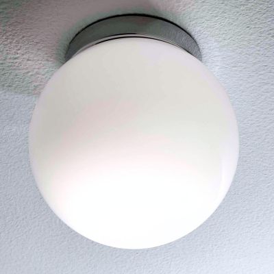 SFERA MEDIA PLAFONIERA IN VETRO BIANCO LUCIDO MONTATURA CROMO DIAMETRO 30CM Illuminando - Cristalensi Shop Online