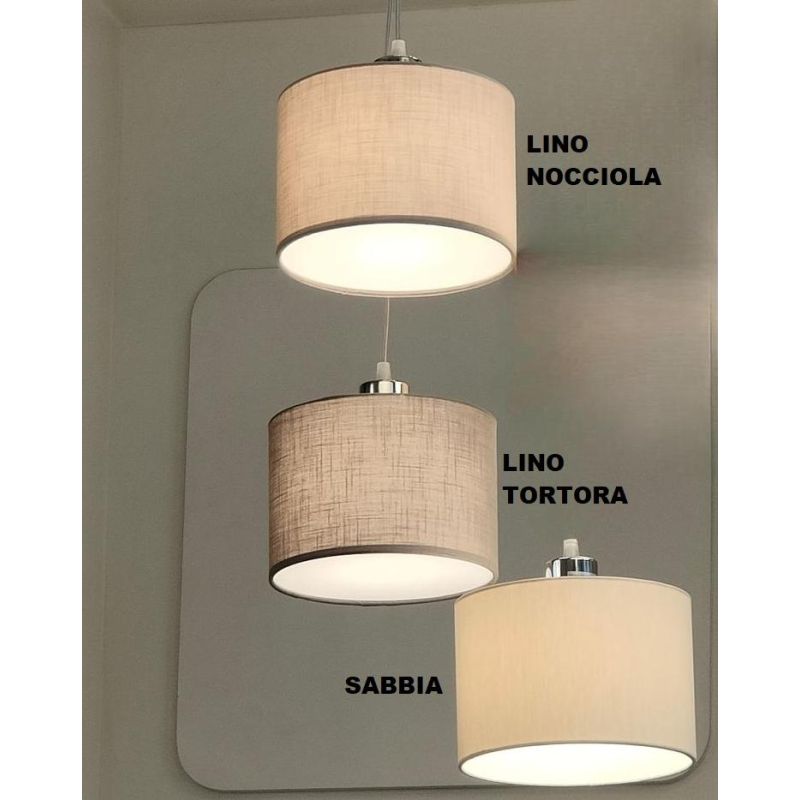 CILINDRO LAMPADA DA PARETE IN METALLO 5 COLORI CON PARALUME IN TESSUTO DI LINO 3 COLORI LAMPADINA ATTACCO E27