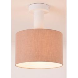 CILINDRO PLAFONIERA BIANCA CON PARALUME D20 CM IN TESSUTO DI LINO 3 COLORI LAMPADINA ATTACCO E27