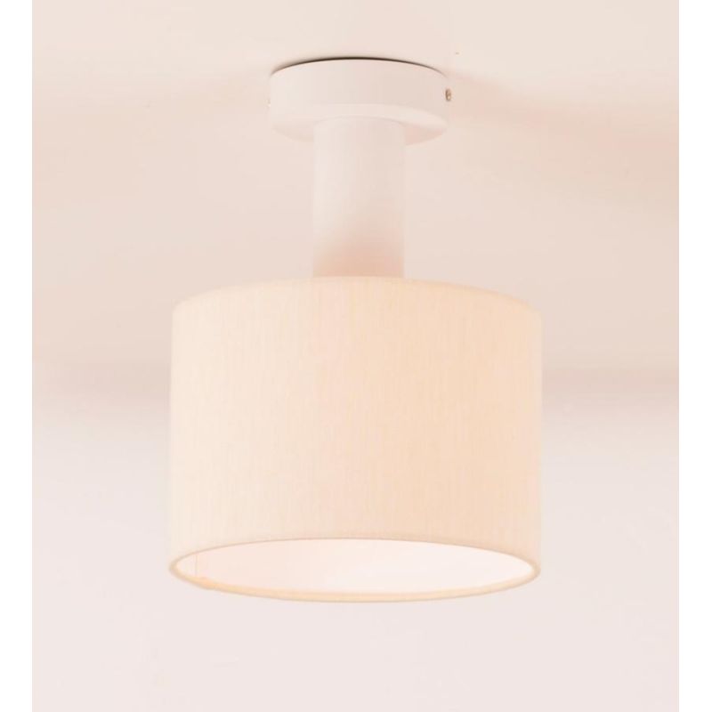CILINDRO PLAFONIERA BIANCA CON PARALUME D20 CM IN TESSUTO DI LINO 3 COLORI LAMPADINA ATTACCO E27