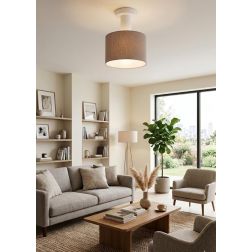 CILINDRO PLAFONIERA BIANCA CON PARALUME D20 CM IN TESSUTO DI LINO 3 COLORI LAMPADINA ATTACCO E27 2