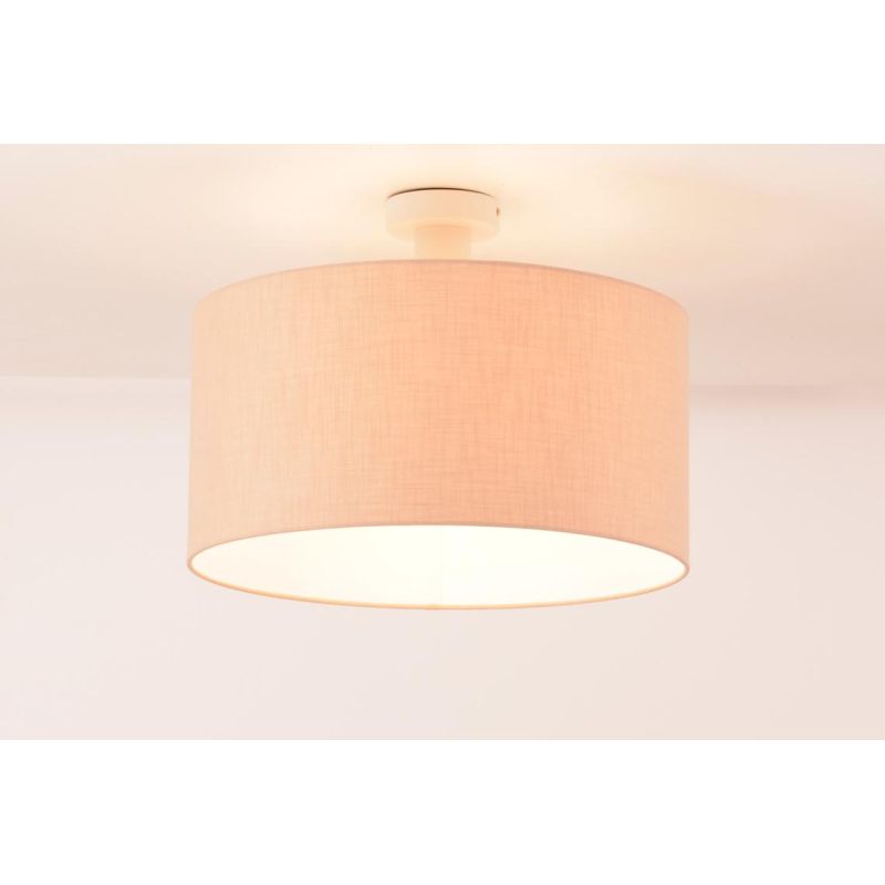 CILINDRO PLAFONIERA BIANCA CON PARALUME D35 CM IN TESSUTO DI LINO 3 COLORI LAMPADINA ATTACCO E27