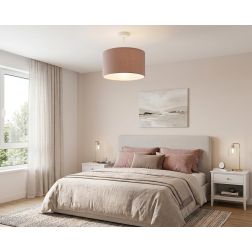 CILINDRO PLAFONIERA BIANCA CON PARALUME D35 CM IN TESSUTO DI LINO 3 COLORI LAMPADINA ATTACCO E27 2
