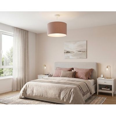 CILINDRO PLAFONIERA BIANCA CON PARALUME D35 CM IN TESSUTO DI LINO 3 COLORI LAMPADINA ATTACCO E27