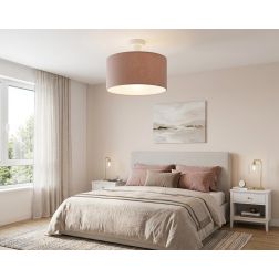 CILINDRO PLAFONIERA BIANCA CON PARALUME D43 CM IN TESSUTO DI LINO 3 COLORI LAMPADINA ATTACCO E27 2