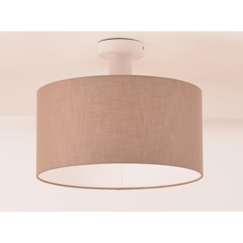 CILINDRO PLAFONIERA BIANCA CON PARALUME D43 CM IN TESSUTO DI LINO 3 COLORI LAMPADINA ATTACCO E27