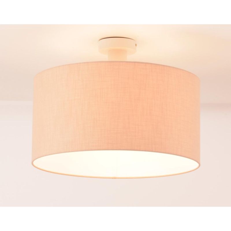 CILINDRO PLAFONIERA BIANCA CON PARALUME D43 CM IN TESSUTO DI LINO 3 COLORI LAMPADINA ATTACCO E27