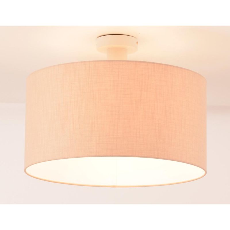CILINDRO PLAFONIERA BIANCA CON PARALUME D48 CM IN TESSUTO DI LINO 3 COLORI LAMPADINA ATTACCO E27