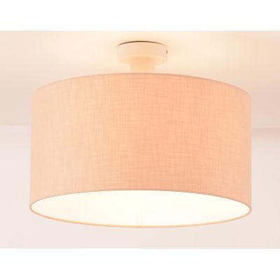 CILINDRO PLAFONIERA BIANCA CON PARALUME D48 CM IN TESSUTO DI LINO 3 COLORI LAMPADINA ATTACCO E27