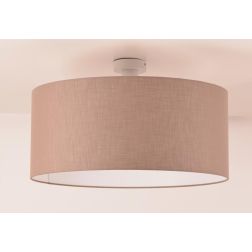 CILINDRO PLAFONIERA BIANCA CON PARALUME D48 CM IN TESSUTO DI LINO 3 COLORI LAMPADINA ATTACCO E27