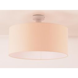 CILINDRO PLAFONIERA BIANCA CON PARALUME D48 CM IN TESSUTO DI LINO 3 COLORI LAMPADINA ATTACCO E27 2