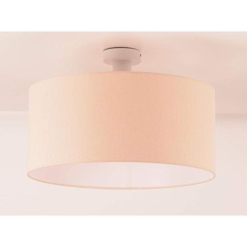 CILINDRO PLAFONIERA BIANCA CON PARALUME D48 CM IN TESSUTO DI LINO 3 COLORI LAMPADINA ATTACCO E27
