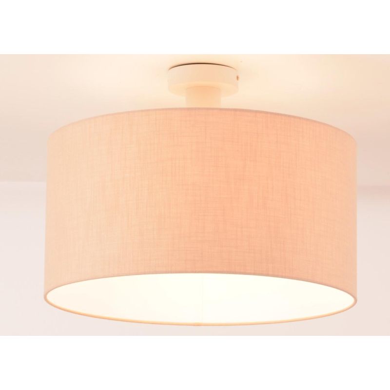 CILINDRO PLAFONIERA BIANCA CON PARALUME D58 CM IN TESSUTO DI LINO 3 COLORI LAMPADINA ATTACCO E27