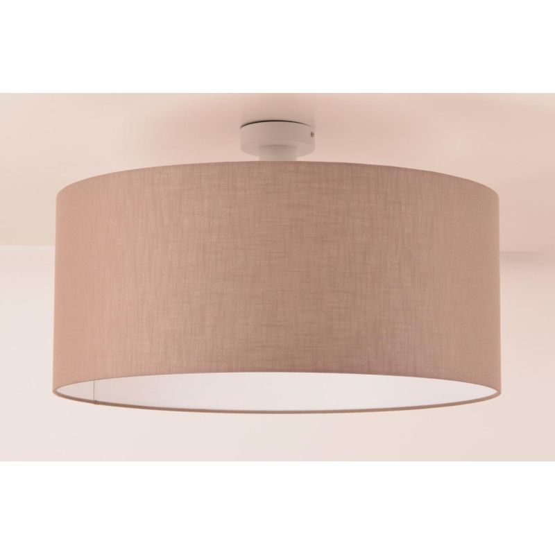 CILINDRO PLAFONIERA BIANCA CON PARALUME D58 CM IN TESSUTO DI LINO 3 COLORI LAMPADINA ATTACCO E27