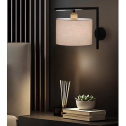 PUB APPLIQUE BIANCA O NERA CON PARALUME D20 CM IN TESSUTO DI LINO 3 COLORI LAMPADINA ATTACCO E27