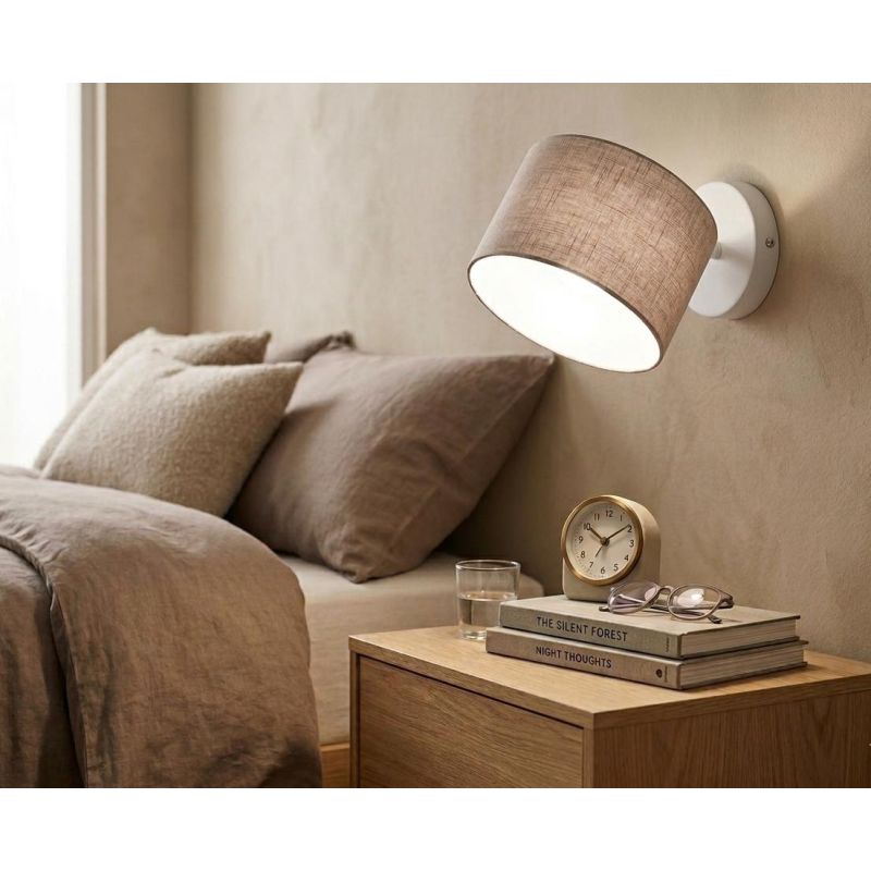 PUB APPLIQUE PLAFONIERA ORIENTABILE BIANCA O NERA CON PARALUME IN TESSUTO DI LINO 3 COLORI LAMPADINA E27