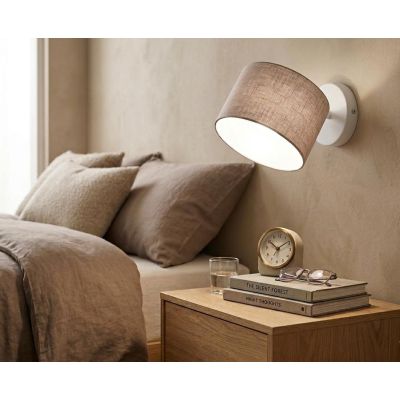 PUB APPLIQUE PLAFONIERA ORIENTABILE BIANCA O NERA CON PARALUME IN TESSUTO DI LINO 3 COLORI LAMPADINA E27