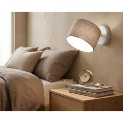 PUB APPLIQUE PLAFONIERA ORIENTABILE BIANCA O NERA CON PARALUME IN TESSUTO DI LINO 3 COLORI LAMPADINA E27