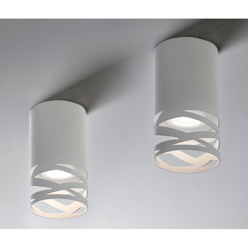 CHIMERA MINI PLAFONIERA IN METALLO BIANCO CON INTAGLI E CON LAMPADINA ATTACCO GU10 MODERNA