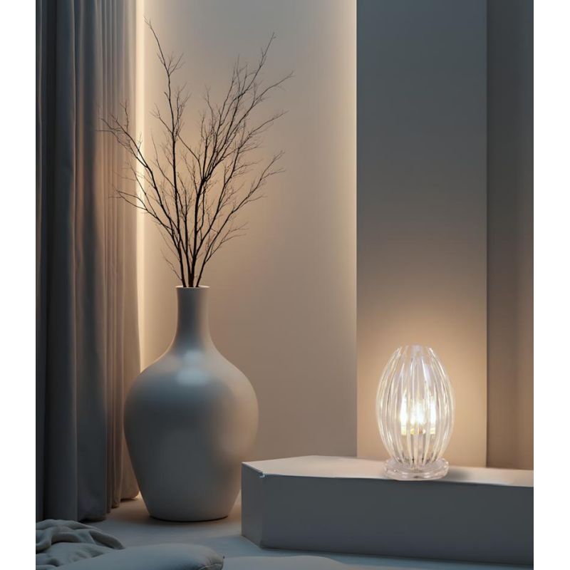 SCINTILLA LAMPADA DA TAVOLO OVALE IN ACRILICO TRASPARENTE MODERNA CON LAMPADINA ATTACCO E27