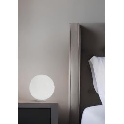 SFERA MEDIA LAMPADA DA TAVOLO IN VETRO BIANCO LUCIDO MONTATURA CROMO D.30 Illuminando - Cristalensi Shop Online 2