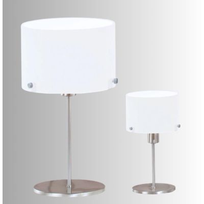 TOM LAMPADA DA TAVOLO NICHEL CON DIFFUSORE BIANCO LATTE SATINATO 2 MISURE