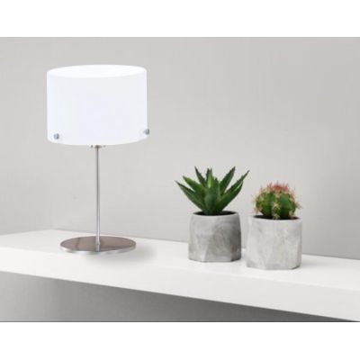 TOM LAMPADA DA TAVOLO NICHEL CON DIFFUSORE BIANCO LATTE SATINATO 2 MISURE
