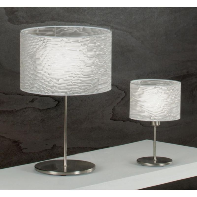 TOM CHIC LAMPADA DA TAVOLO NICHEL 2 MISURE CON PARALUME IN POLICARBONATO 3 COLORI DESIGN MODERNO