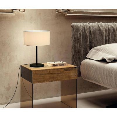CILINDRO LAMPADA DA TAVOLO D35 CM IN METALLO 5 COLORI CON PARALUME IN TESSUTO DI LINO 3 COLORI MODERNA