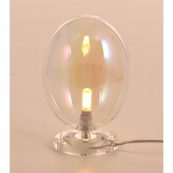 UVA LAMPADA DA TAVOLO H23 CM CON SFERA IN VETRO IRIDESCENTE E BASE TRASPARENTE LAMPADINA ATTACCO G9