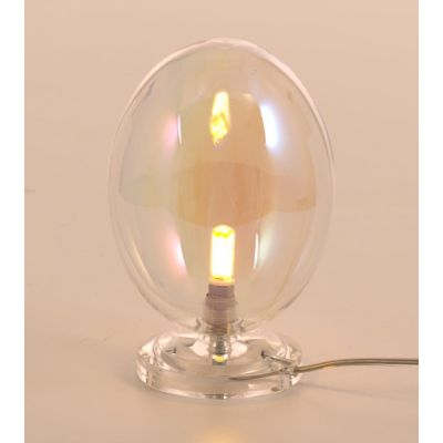 UVA LAMPADA DA TAVOLO H23 CM CON SFERA IN VETRO IRIDESCENTE E BASE TRASPARENTE LAMPADINA ATTACCO G9