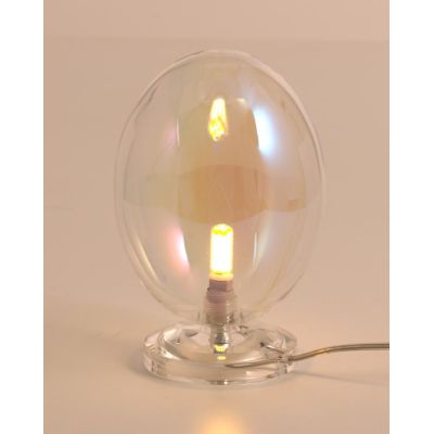 UVA LAMPADA DA TAVOLO H23 CM CON SFERA IN VETRO IRIDESCENTE E BASE TRASPARENTE LAMPADINA ATTACCO G9