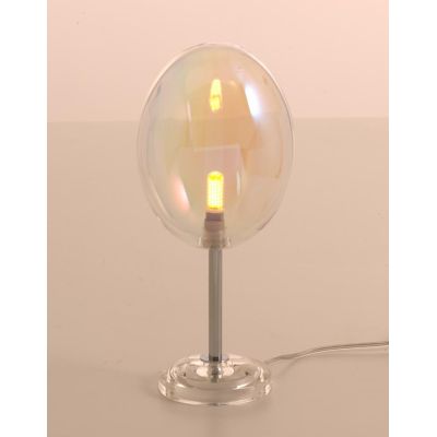 UVA LAMPADA DA TAVOLO H35 CM CON SFERA IN VETRO IRIDESCENTE E STRUTTURA CROMO LAMPADINA ATTACCO G9