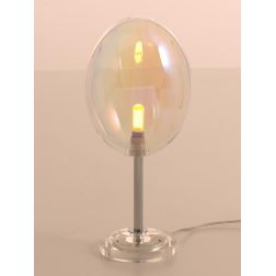 UVA LAMPADA DA TAVOLO H35 CM CON SFERA IN VETRO IRIDESCENTE E STRUTTURA CROMO LAMPADINA ATTACCO G9
