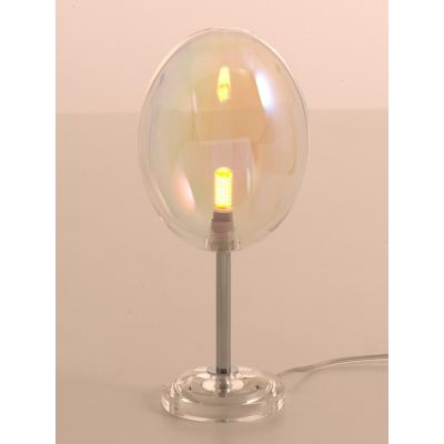 UVA LAMPADA DA TAVOLO H35 CM CON SFERA IN VETRO IRIDESCENTE E STRUTTURA CROMO LAMPADINA ATTACCO G9