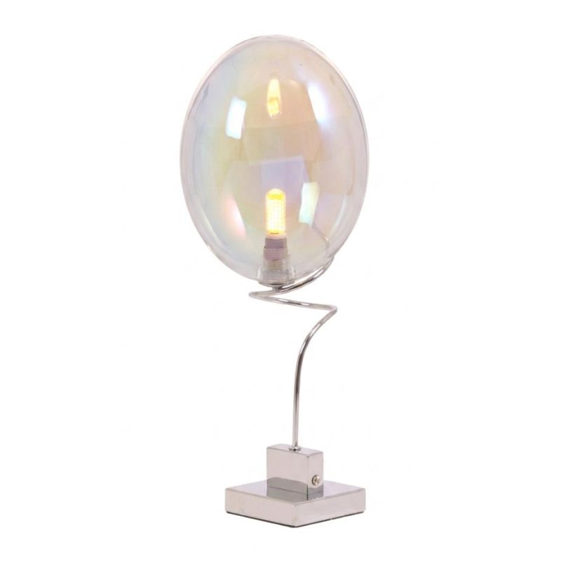 GINA UVA LAMPADA DA TAVOLO CON BRACCIO FLESSIBILE CROMO O NICHEL E CON SFERA IN VETRO IRIDESCENTE  LAMPADINA G9