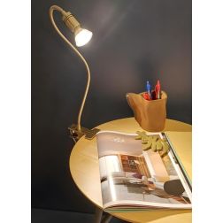 FRIDA LAMPADA DA TAVOLO CON PINZA IN METALLO BRUNITO CON BRACCIO FLESSIBILE E LAMPADINA GU10 LED 5,5W INCLUSA